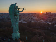 A bronze statue of the Archangel Gabriel at the Cathedral of St. John the Divine in New York.