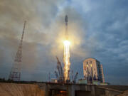 In this image made from video released by Roscosmos State Space Corporation, the Soyuz-2.1b rocket with the moon lander Luna-25 automatic station takes off from a launch pad at the Vostochny Cosmodrome in the Russia's Far East, on Friday, Aug. 11, 2023. The launch of the Luna-25 craft to the moon will be Russia's first since 1976 when it was part of the Soviet Union. The Russian lunar lander is expected to reach the moon on Aug. 23, about the same day as an Indian craft which was launched on July 14.