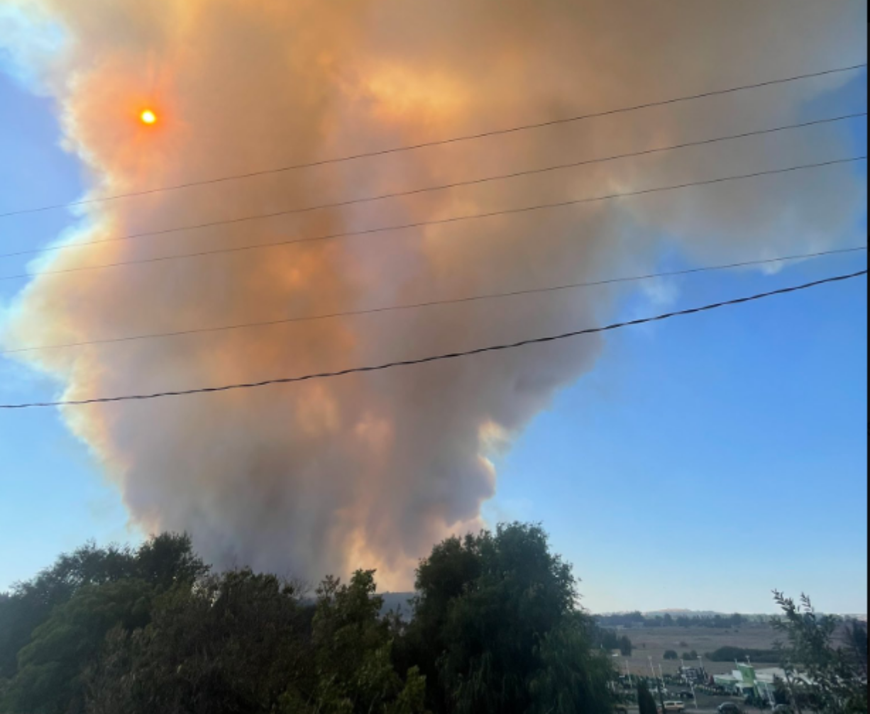 A plume of smoke rises from the Gray Fire, which forced evacuation of the city of Medical Lake and closed Interstate 90 west of Spokane.