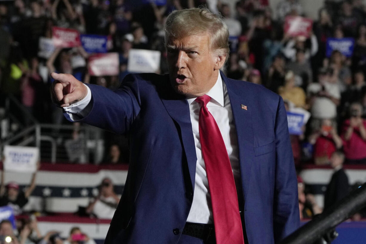 Republican presidential candidate former President Donald Trump arrives for a campaign rally Saturday, July 29, 2023, in Erie, Pa.