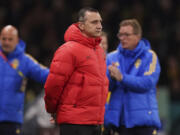 FILE - U.S. coach Vlatko Andonovski watches play during the Women's World Cup round of 16 soccer match between Sweden and the United States in Melbourne, Australia, Aug. 6, 2023.  Andonovski has resigned, a person familiar with the decision told The Associated Press on Wednesday, Aug. 16. The move comes less than two weeks after the Americans were knocked out of the Women's World Cup earlier than ever before.