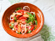 A peach and tomato salad made by Gretchen McKay.