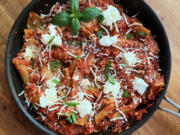 Skillet lasagna is made on the stovetop instead of in the oven, and requires no boiling.