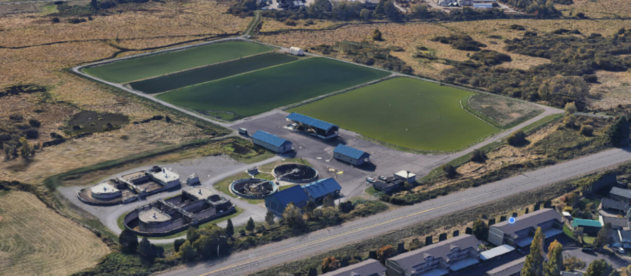 An aerial view shows the city of Washougal's wastewater treatment plant this year. The city has received a $10 million loan from the Washington State Public Works Board to help construct a biosolids facility at the treatment plant.