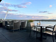 The outdoor patio at Willamette Valley Vineyards Tasting Room & Restaurant overlooks the Columbia River.