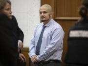 Defendant Guillermo Raya Leon is pictured Friday at the Clark County Courthouse before opening statements in his aggravated murder trial. He's accused of fatally shooting Clark County sheriff's Sgt. Jeremy Brown in July 2021 while Brown was surveilling an east Vancouver apartment complex.