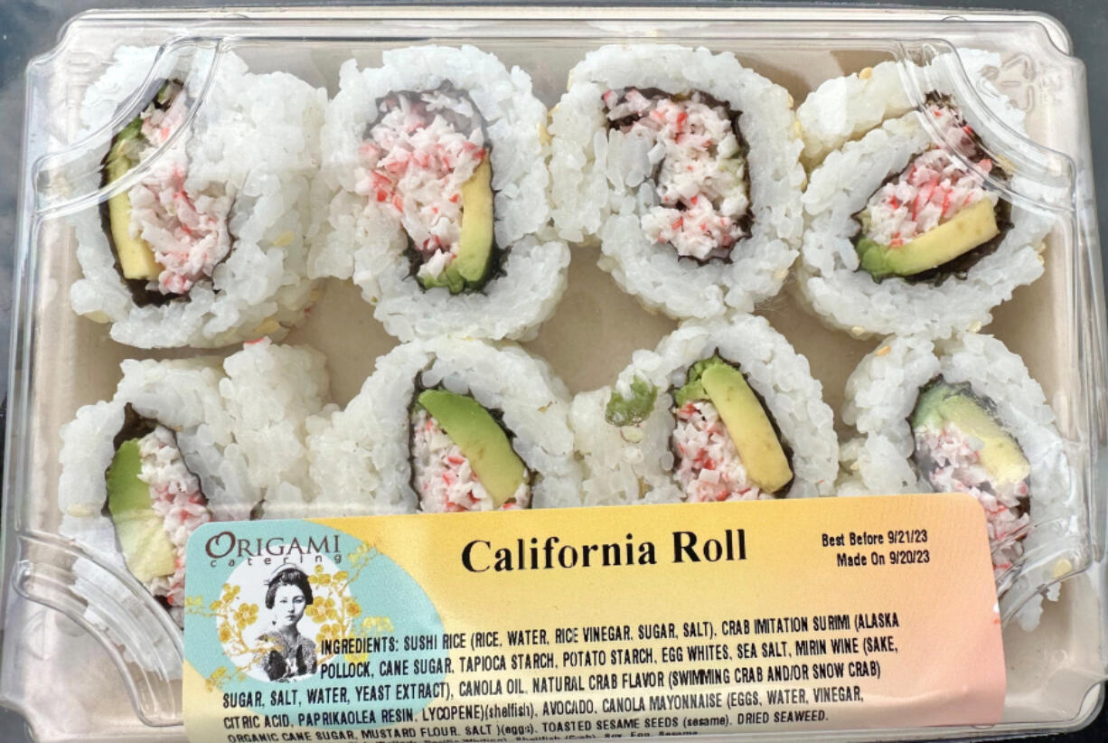 Origami California roll, available at New Seasons, was the priciest and didn't include cucumber.