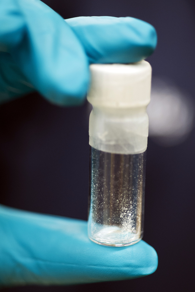 FILE - A vial containing 2mg of fentanyl, which will kill a human if ingested into the body, is displayed at the Drug Enforcement Administration (DEA) Special Testing and Research Laboratory in Sterling, Va., on Aug. 9, 2016. Nearly a dozen children, including a 1 year old, have overdosed on fentanyl since June in Portland, Oregon, its police bureau said Thursday, Sept. 28, 2023, intensifying alarm in a city like so many others that has struggled to address its drug crisis.