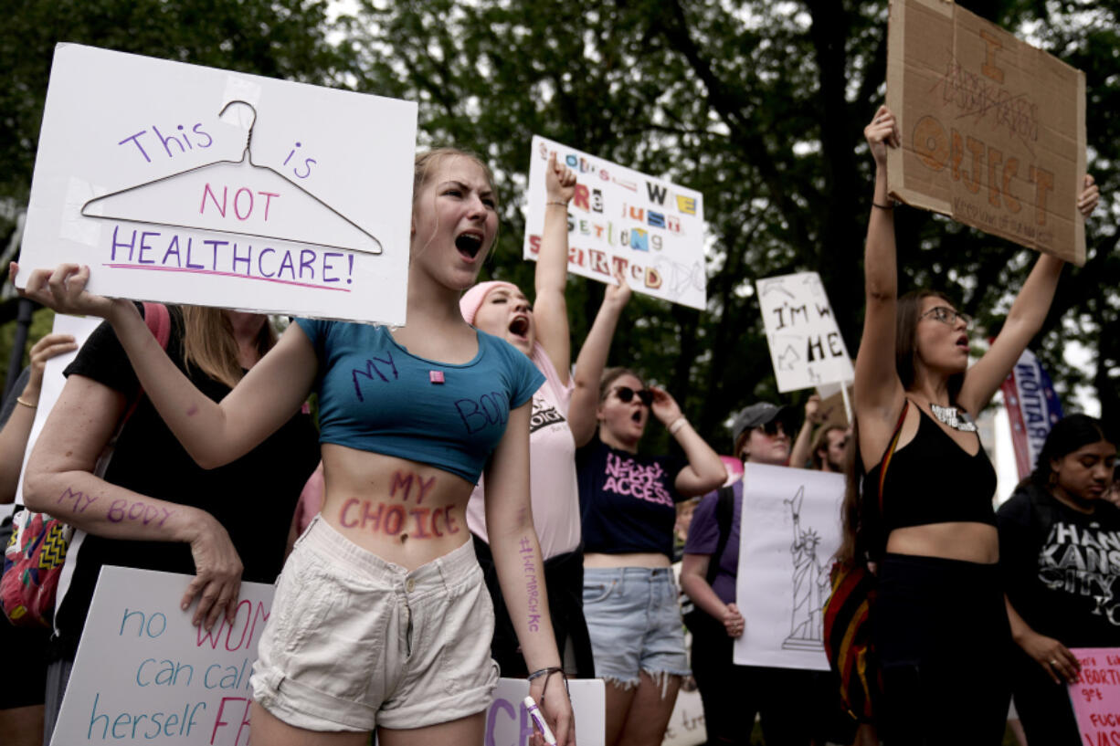 FILE - People rally in support of abortion rights, July 2, 2022, in Kansas City, Mo. On Wednesday, Aug. 30, 2023, St.