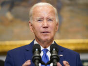 FILE- President Joe Biden delivers remarks on recovery efforts for the Maui wildfires and the response to Hurricane Idalia, in the Roosevelt Room of the White House, Wednesday, Aug. 30, 2023, in Washington. The White House said Thursday that Congress should pass a short-term funding measure to ensure the government keeps operating after the current budget year ends Sept. 30.