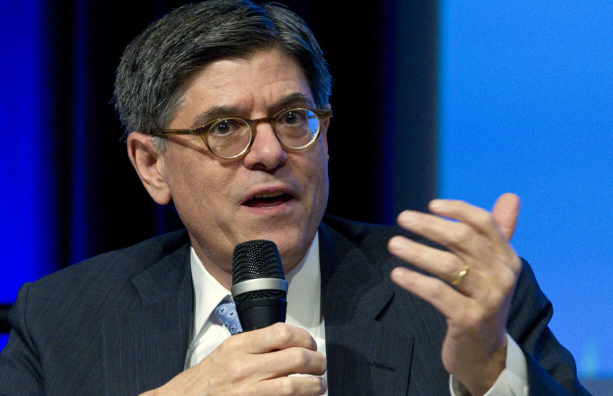 FILE - Treasury Secretary Jacob Lew speaks during the discussion panel at the World Bank/IMF annual meeting at IMF headquarters in Washington, Oct. 7, 2016.