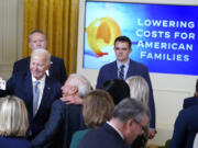 President Joe Biden greets people after speaking during an event on prescription drug costs, in the East Room of the White House, Tuesday, Aug. 29, 2023, in Washington.