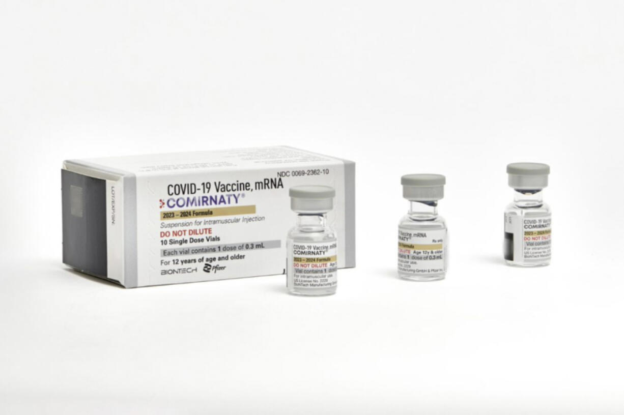 This photo provided by Pfizer in September 2023 shows single-dose vials of the company's updated COVID vaccine for adults. U.S. regulators have approved updated COVID-19 vaccines from Pfizer and Moderna, shots aimed at revving up protection this fall and winter. The Food and Drug Administration's decision Monday, Sept. 11, 2023 is part of a shift to treat fall COVID-19 vaccine updates much like getting a yearly flu shot.