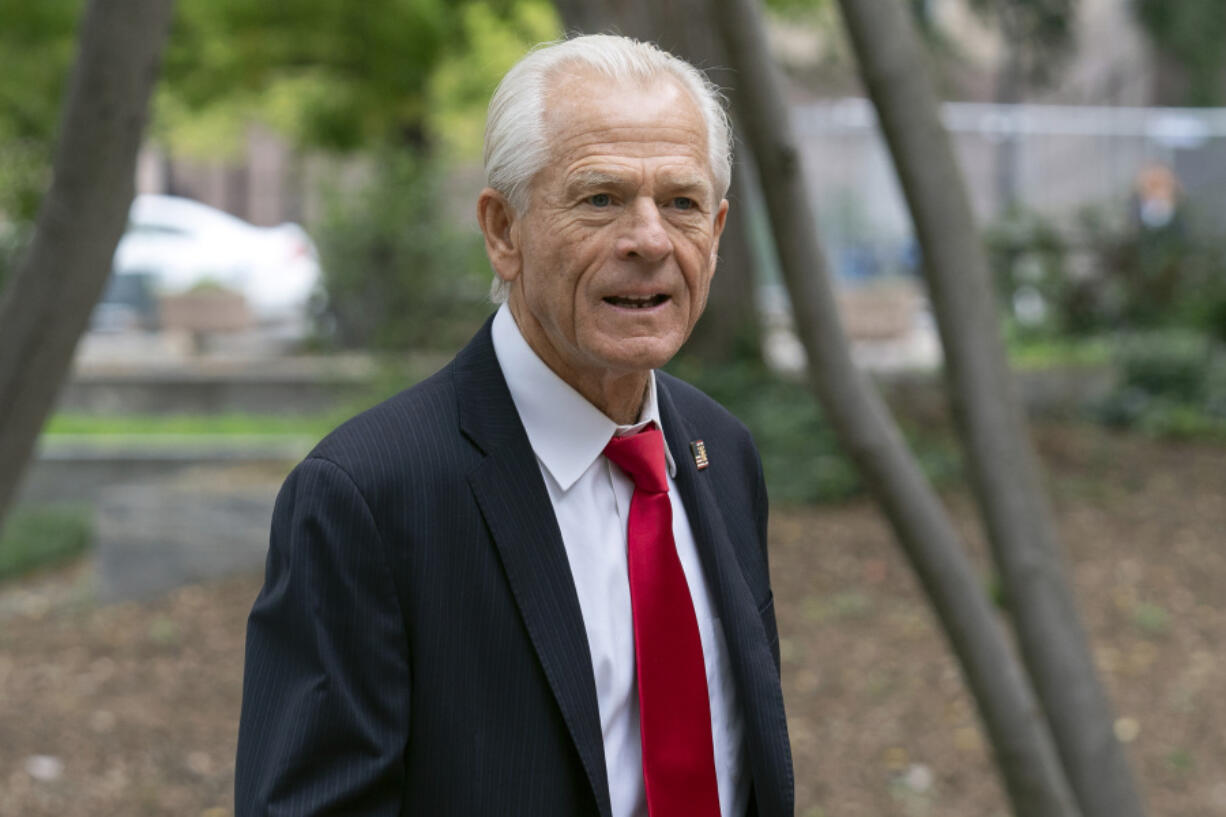 Former Trump White House trade adviser Peter Navarro arrives at the E. Barrett Prettyman U.S. Federal Courthouse, in Washington, Aug. 28, 2023.