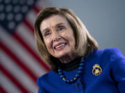 FILE - Former House Speaker Nancy Pelosi, D-Calif., talks to The Associated Press about her visit to Ukraine a year ago and her time as the Democratic leader in the House, at the Capitol in Washington, Wednesday, April 19, 2023. Pelosi said Friday, Sept. 8, that she will run for reelection to another term in Congress as Democrats work to win back the majority in 2024. (AP Photo/J.