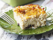 Noodle kugel is a baked casserole often made with potatoes, sour cream and eggs. It is hearty dish that can feed a crowd when breaking your fast after Yom Kippur.