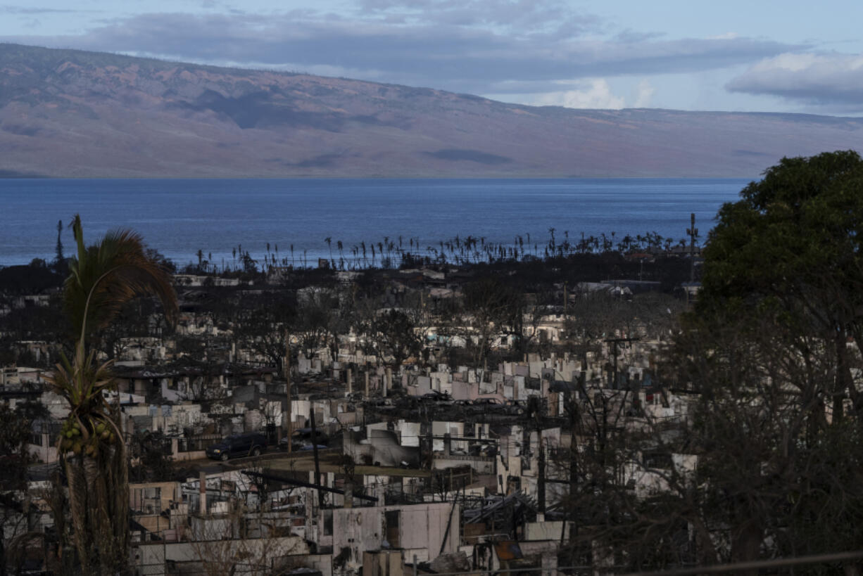 FILE - Homes consumed in recent wildfires are seen in Lahaina, Hawaii, on Aug. 16, 2023. Filipinos began arriving in Hawaii more than a century ago, lured by promises of work on sugarcane and pineapple plantations to support their families back home. Many of those who perished or lost homes in the August 2023 fire were of Filipino descent, a labor force vital to Maui's tourist industry. (AP Photo/Jae C.