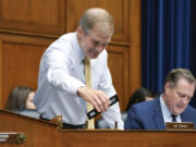 Rep. Jim Jordan, R-Ohio, arrives as the House Oversight Committee begins an impeachment inquiry into President Joe Biden, Thursday, Sept. 28, 2023, on Capitol Hill in Washington.