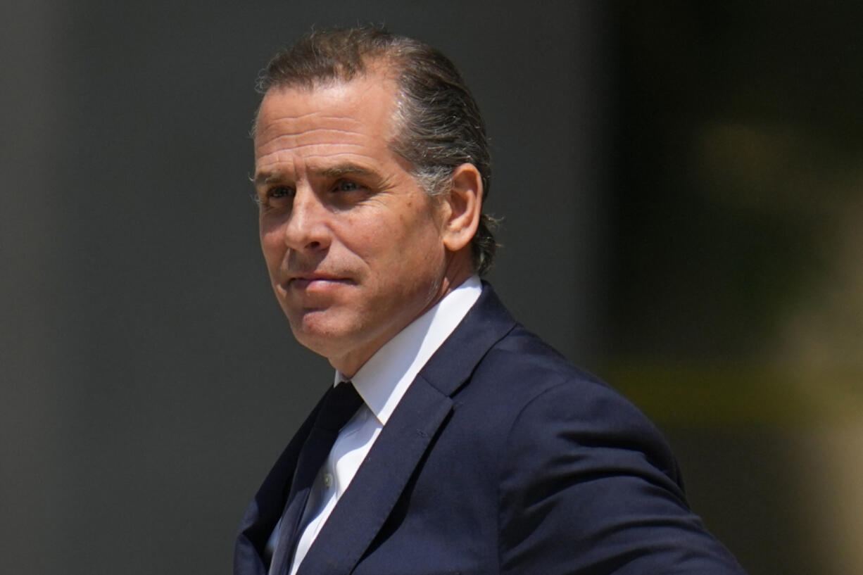 FILE - President Joe Biden's son Hunter Biden leaves after a court appearance, July 26, 2023, in Wilmington, Del. House Republicans plan to hold their first hearing next week in their impeachment inquiry into President Joe Biden over his family's business dealings. The Sept. 28 hearing is expected to focus on "constitutional and legal questions" that surround allegations of Biden's involvement in his son Hunter's overseas businesses.