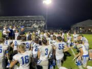 La Center head coach John Lambert addresses his players following the Wildcats' win over Hockinson on Friday, Sept. 1, 2023, at Hockinson High School.