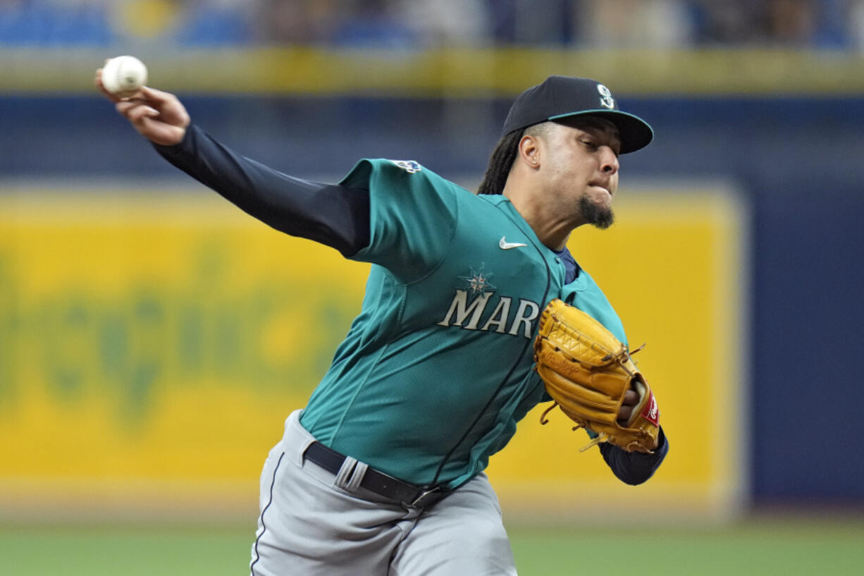 Seattle Mariners starting pitcher Luis Castillo delivers to the Tampa Bay Rays during the first inning of a baseball game Thursday, Sept. 7, 2023, in St. Petersburg, Fla.