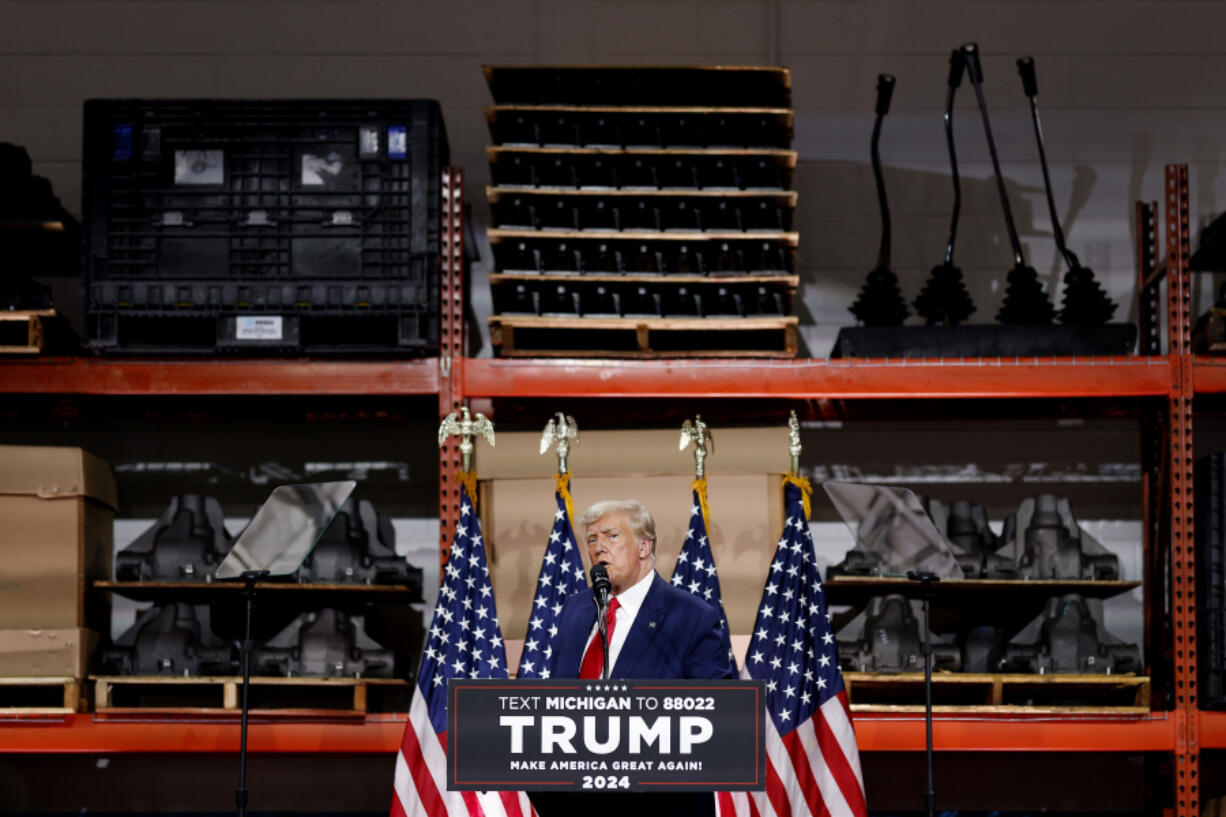 Former President Donald Trump speaks in Clinton Township, Mich., Wednesday, Sept. 27, 2023.