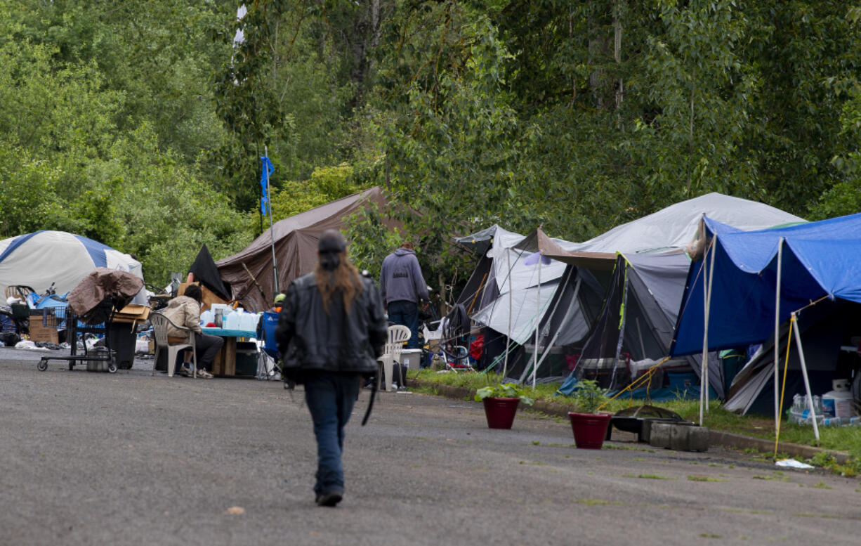 A homeless encampment is pictured in northeast Vancouver.