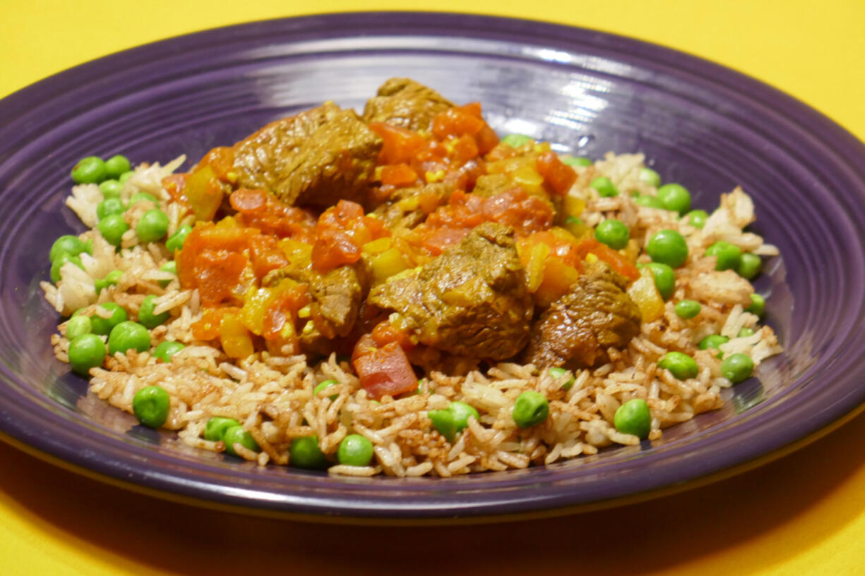 Curry Coconut Beef with Spiced Rice.