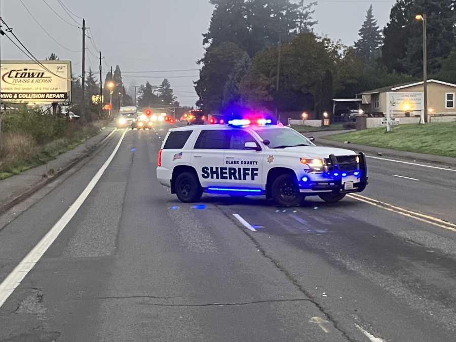Clark County sheriff's deputies respond to a fatal crash Friday, Oct., 20, in the Walnut Grove area. A pedestrian was declared dead at the scene, and deputies said the driver who hit the pedestrian was cooperating.