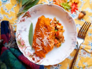 Turkey Herder Pie is like a shepherd's pie or cottage pie, except with turkey, sweet potatoes and pumpkin.