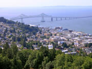 An aerial view of Astoria, Ore.