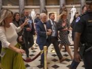 Speaker of the House pro tempore Rep. Patrick McHenry, R-N.C., leaves the Speaker's office to go the floor of the House on Capitol Hill, Wednesday, Oct. 4, 2023 in Washington.