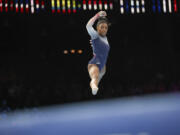 United States' Simone Biles competes on the floor during the women's team final at the Artistic Gymnastics World Championships in Antwerp, Belgium, Wednesday, Oct. 4, 2023.