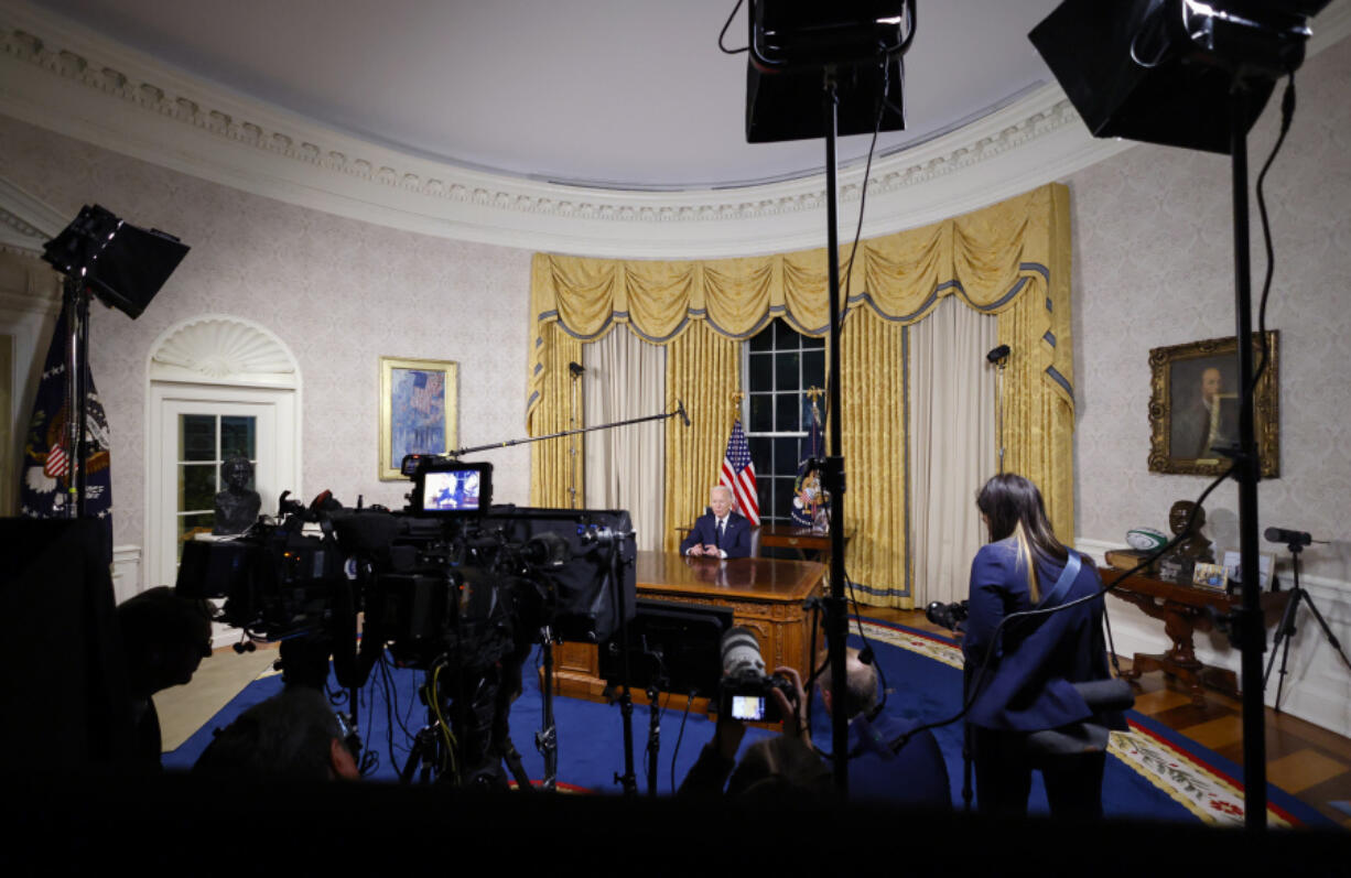 President Joe Biden speaks from the Oval Office of the White House Thursday, Oct. 19, 2023, in Washington, about the war in Israel and Ukraine.