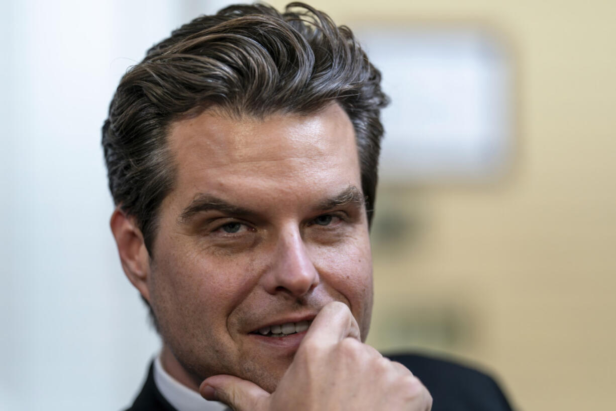 Rep. Matt Gaetz, R-Fla., appears before the House Rules Committee to propose amendments to the Department of Homeland Security Appropriations Bill, at the Capitol in Washington, Friday, Sept. 22, 2023. (AP Photo/J.