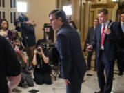 House Speaker Mike Johnson of La., speaks about the mass shooting in Maine, Thursday, Oct. 26, 2023, on Capitol Hill in Washington.