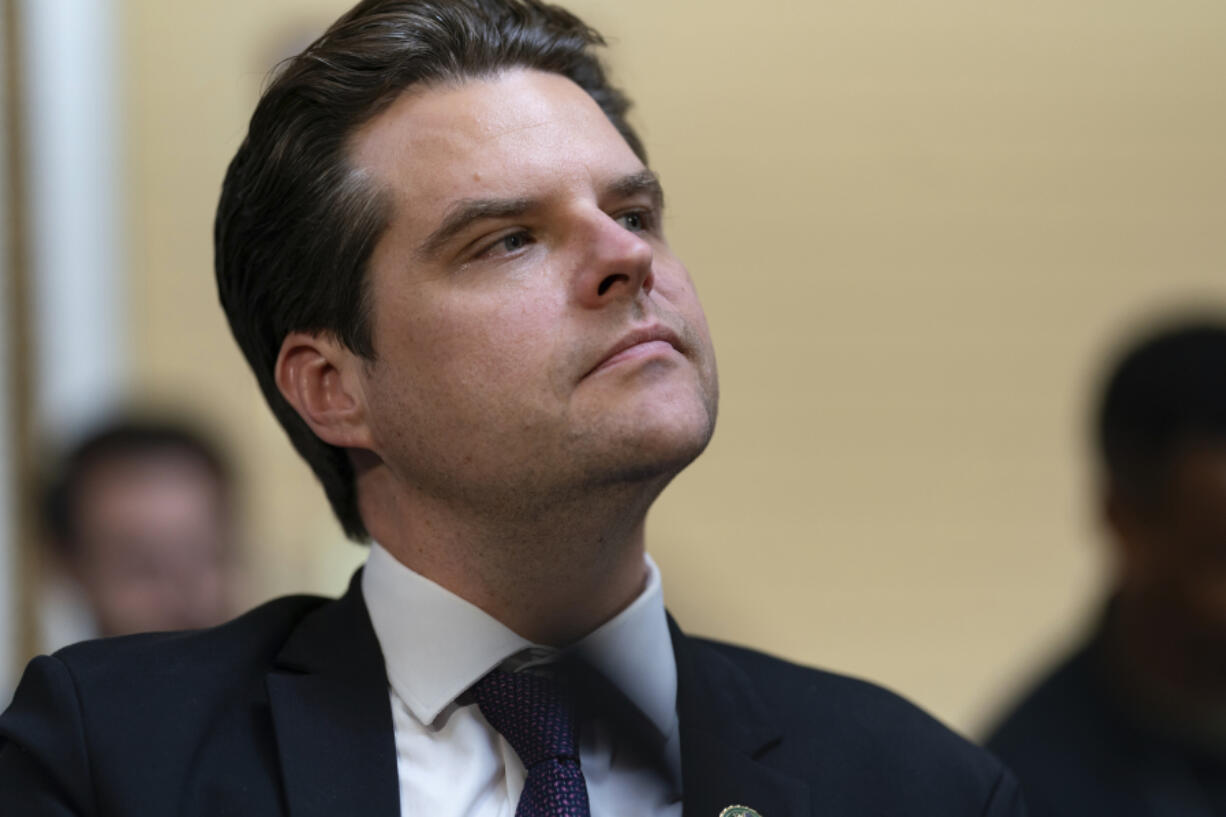 FILE - Rep. Matt Gaetz, R-Fla., appears before the House Rules Committee to propose amendments to the Department of Homeland Security Appropriations Bill, at the Capitol in Washington, Friday, Sept. 22, 2023. (AP Photo/J.