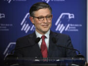 Rep. Mike Johnson, R-La., speaks at an annual leadership meeting of the Republican Jewish Coalition on Saturday in Las Vegas.