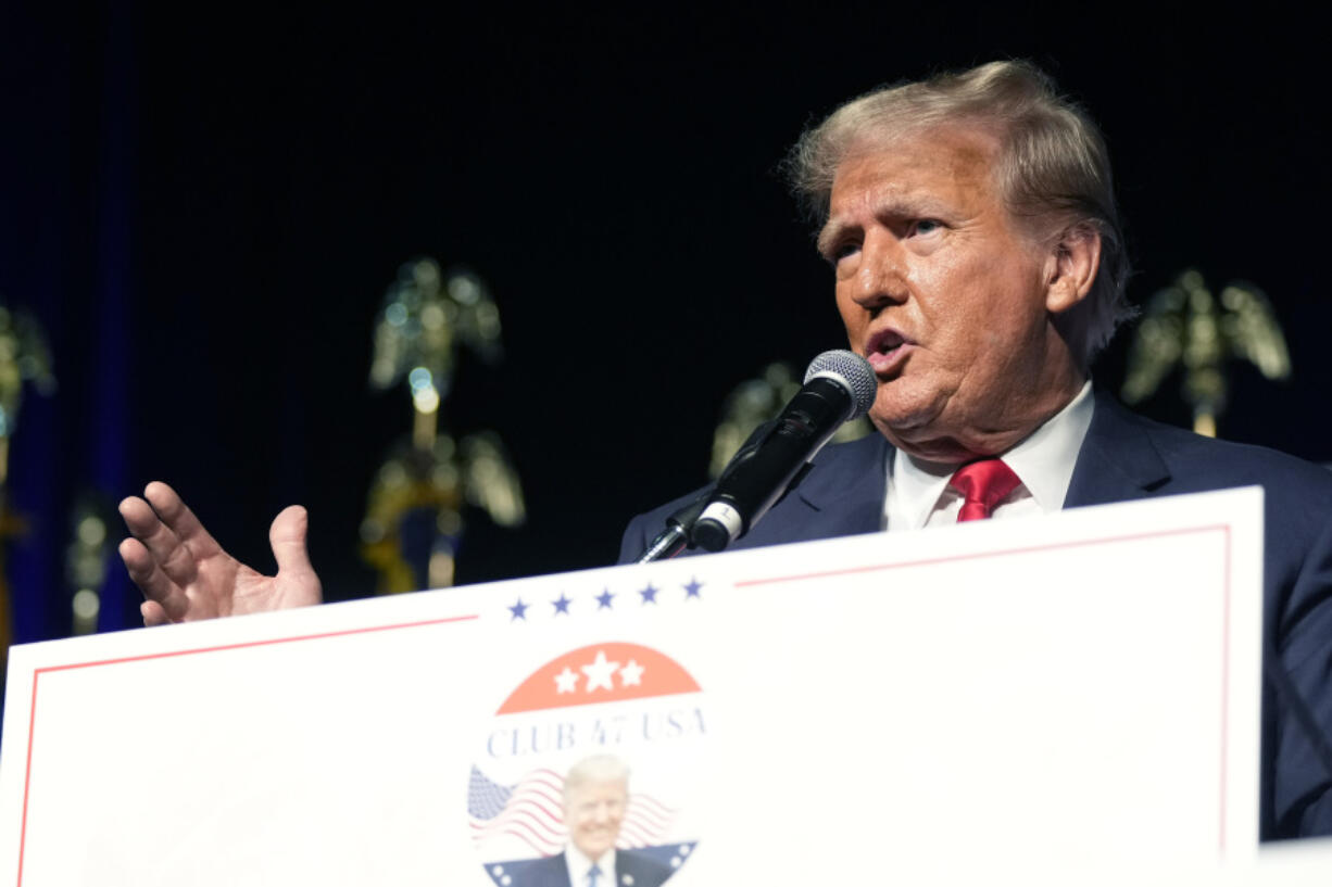 Republican presidential candidate former President Donald Trump speaks Wednesday, Oct. 11, 2023, at Palm Beach County Convention Center in West Palm Beach, Fla.