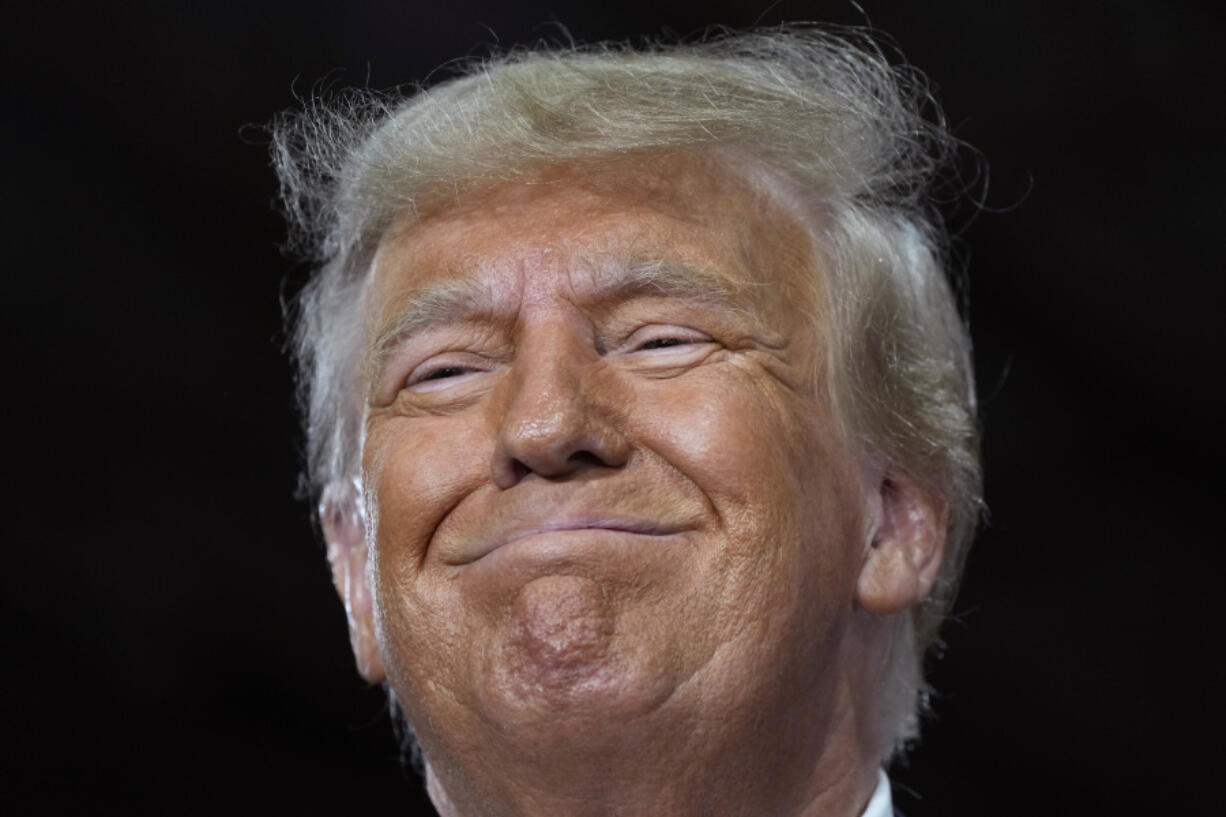 Former President Donald Trump speaks during a commit to caucus rally, Monday, Oct. 16, 2023, in Adel, Iowa.