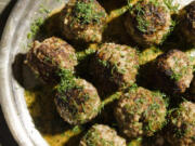 Beef and Rice Meatballs With Lemon-Olive Oil Sauce.