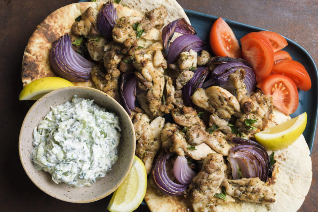 Chicken Souvlaki With Tzatziki.