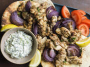 Chicken Souvlaki With Tzatziki.