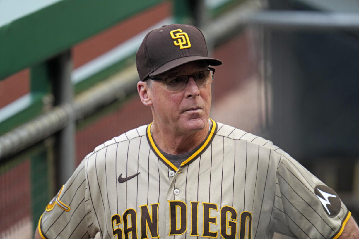 The San Francisco Giants have hired manager Bob Melvin away from the division rival San Diego Padres, three people with direct knowledge of the situation said Tuesday, Oct. 24, 2023. (AP Photo/Gene J.