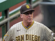 The San Francisco Giants have hired manager Bob Melvin away from the division rival San Diego Padres, three people with direct knowledge of the situation said Tuesday, Oct. 24, 2023. (AP Photo/Gene J.