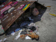 A doll lies outside a previously submerged house along the Teesta river in Rongpo, east Sikkim, India, Sunday, Oct. 8. 2023. Rescuers continued to dig through slushy debris and ice-cold water in a hunt for survivors after a glacial lake burst through a dam in India's Himalayan northeast, shortly after midnight Wednesday, washing away houses and bridges and forcing thousands to flee.