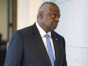 Defense Secretary Lloyd Austin arrives for a classified briefing for Senators on Israel and Gaza at the Capitol in Washington, Wednesday, Oct. 18, 2023.