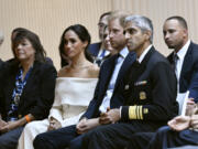 Meghan, Duchess of Sussex, second from left, Britain's Prince Harry, The Duke of Sussex, and Dr. Vivek Murthy, U.S. Surgeon General, attend The Archewell Foundation Parents' Summit "Mental Wellness in the Digital Age" as part of Project Healthy Minds' World Mental Health Day Festival on Tuesday, Oct. 10, 2023, in New York.