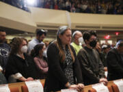 A cantor cries during a prayer at Adas Israel Congregation's vigil for Israel, Tuesday, Oct. 10, 2023, in Washington.