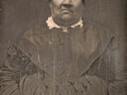 The only known photograph of Marguerite McLoughlin (circa 1775-1860) is this daguerreotype taken later in her life. She was known as a kind and loving person whose calmness balanced the quick temper of her husband, John McLoughlin. Earlier in life, she was also regarded for her beauty and strength of character. A skillful seamstress, she enjoyed teaching other women needlework and beadwork.